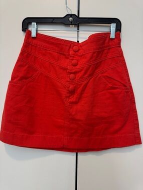 Red Button-Front Mini Skirt